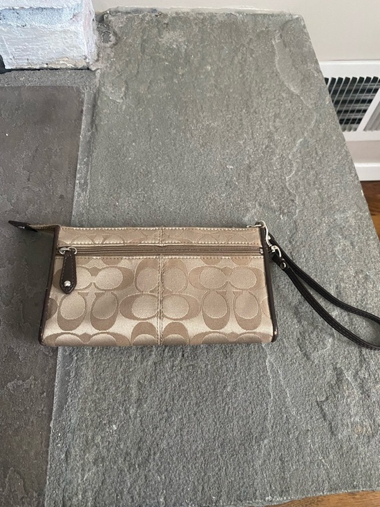 Coach Khaki and Brown Signature Canvas Wristlet - Picture 8 of 11